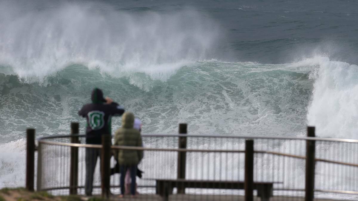 Wild weather: Big seas brought out onlookers over the weekend. Picture: John Veage