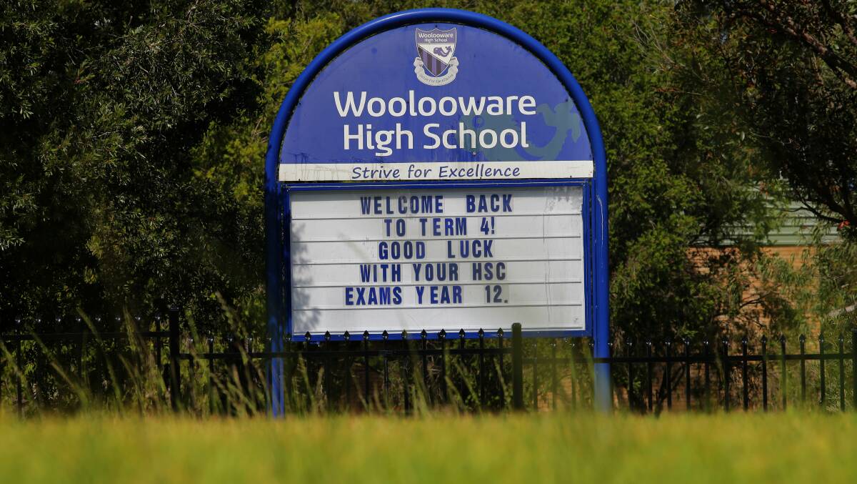 Good luck: Woolooware High School uses signage to wish its year 12 students luck with HSC exams. Picture: John Veage