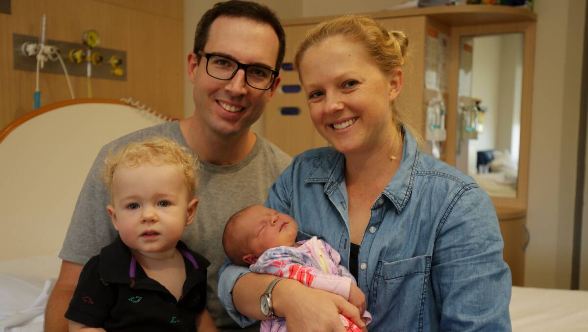 2020 vision: Lyla Paynter, pictured with mum Emma, dad Matthew and big brother Jackson, was the first baby born in St George and Sutherland Shire this decade. Picture: Chris Lane