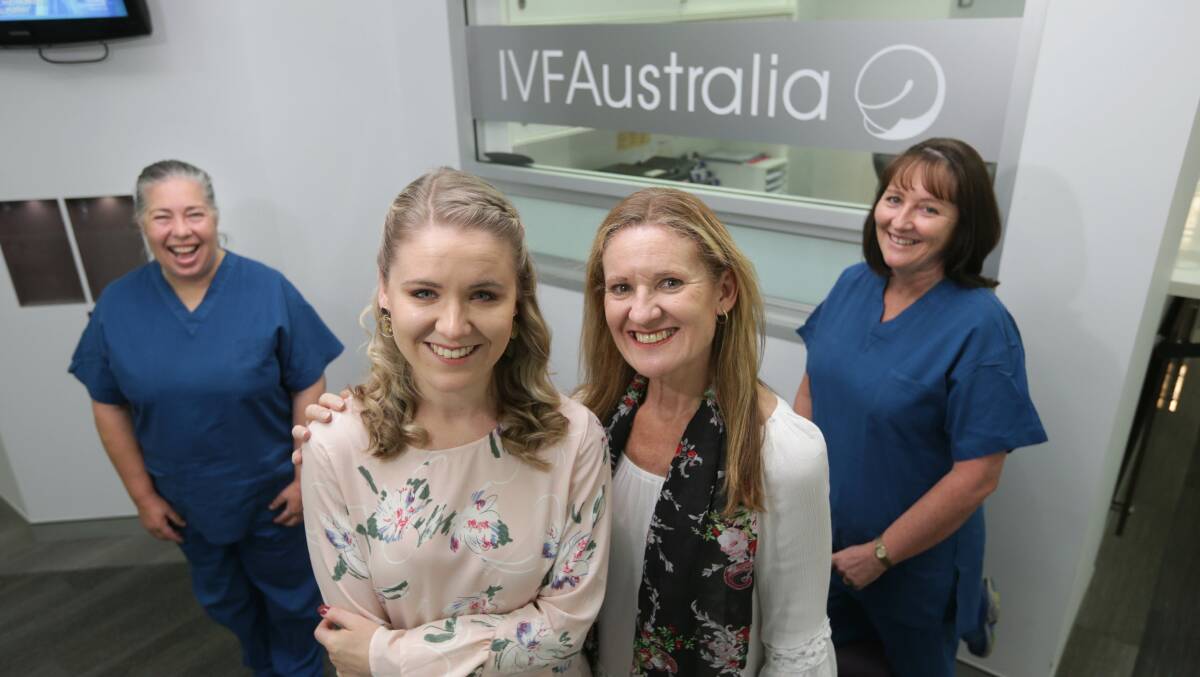 Support person: IVF Australia Kogarah nurse unit manager Sharne Rutherford, left, with Lacinda and Sandra Fisk and IVF nurse Deidre Quinn. Picture: John Veage