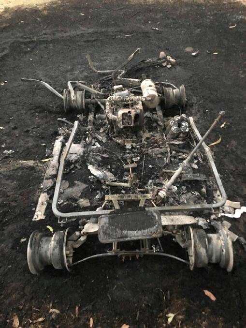 Up in smoke: This was all that was left of the golf cart after it was stolen and set alight. Picture: Facebook