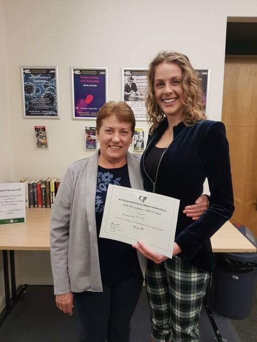 TAFE pathway: Jacqueline Pollock with TAFE teacher Jane Maughan-Cheney, who nominated her for the 2019 Australian Federation of Graduate Women NSW award. Picture: Supplied 