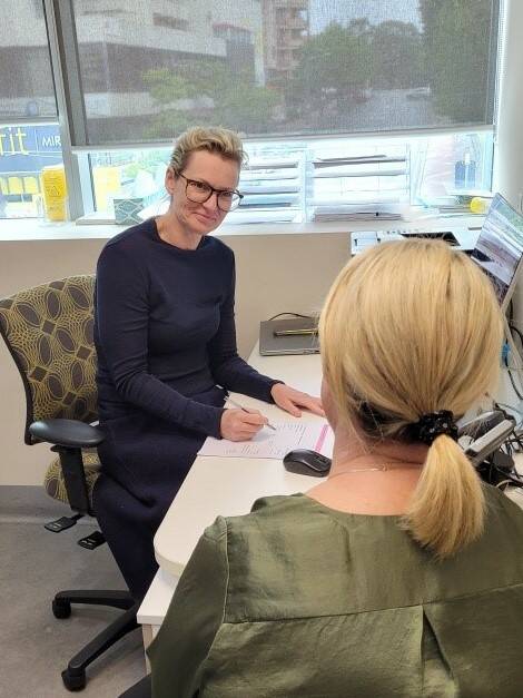 Female friendly: Breast health doctor Amanda Cuss consults with a patient at the new Miranda clinic today. Picture: Supplied