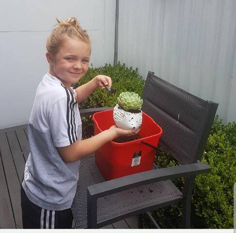 Helping hand: Mackenzie Bradstock has been making animal potplants to raise money to help care for injured wildlife. Picture: Supplied 