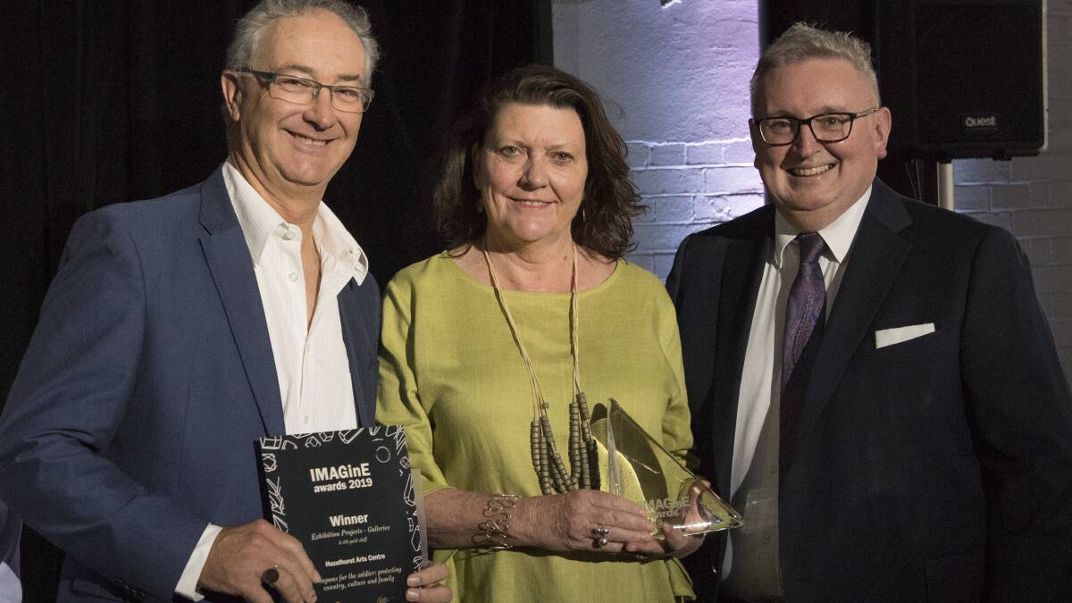 Prestigious award: Hazelhurst Arts Centre chairman Byron Hurst, with the centre's director Belinda Hanrahan and NSW Minister for the Arts Don Harwin.