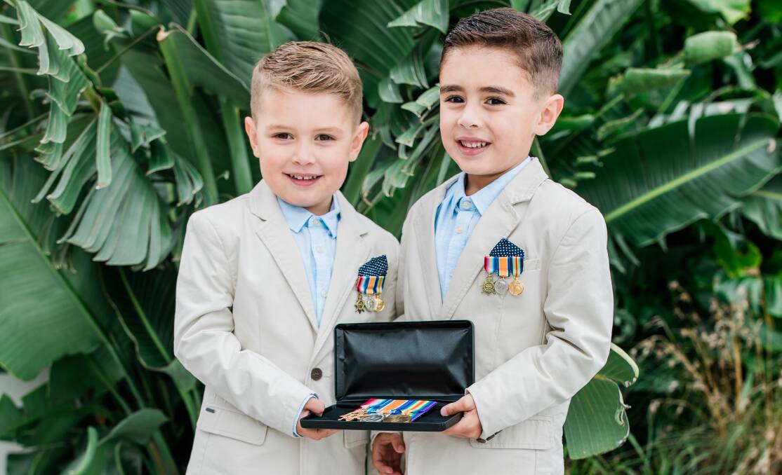 We will remember: Noah and Nathanael Gergis will honour the memory of their great-great-grandfather this Anzac Day. Picture: Supplied