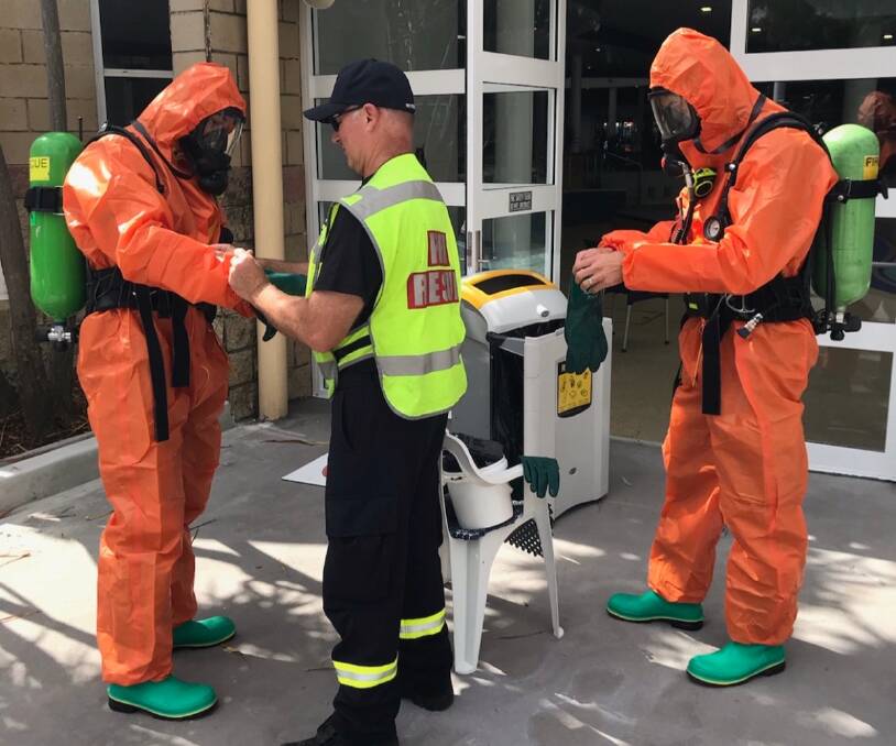 Toxic fumes: Emergency services reponded to a hydrochloric acid spill at Hurstville Aquatic Leisure Centre yesterday. 