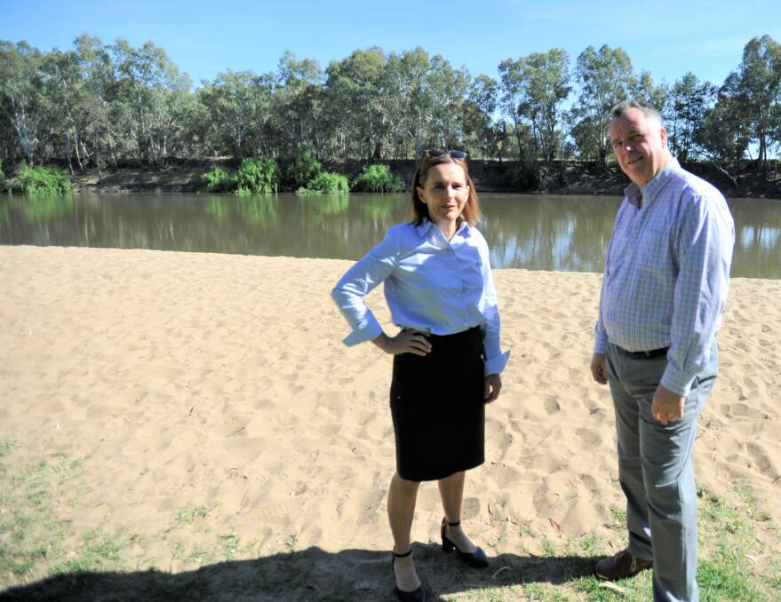 SHORTLIST: Wagga council's visitor economy and events coordinator Fiona Hamilton and councillor Dallas Tout at Wagga Beach. Picture: Daina Oliver