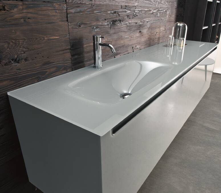 Tempered: Enhance elegance within the bathroom by including The Falper Edge tempered glass top vanity, with glass fronted soft close drawers. 