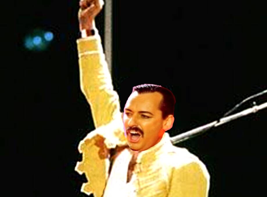 He will rock you: Thomas Crane stars as Freddie Mercury with his band Bohemian Rhapsody in a tribute at the Queen's 1986 Wembley concert.