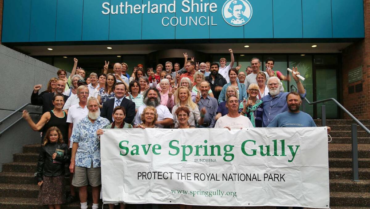 Rally to save the gully: Residents protesting outside Sutherland Shire Council chambers in 2015 over plans to develop Spring Gully at Bundeena.