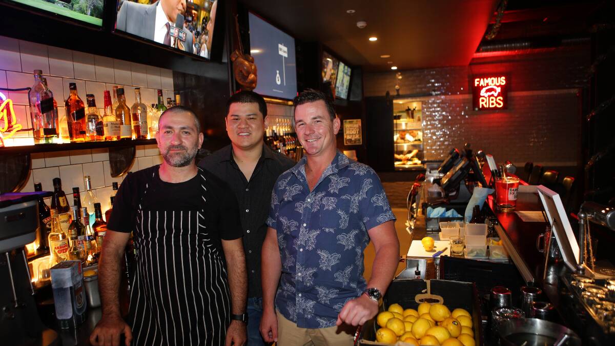 Best speciality bar: Huxley's Caringbah has won best specialty/emerging bar at the Australian Hotel's Association annual awards, (left to right) group executive chef Paul Pirreca, second-in-charge Alex Suardana and licencee James Prowse. Picture: John Veage