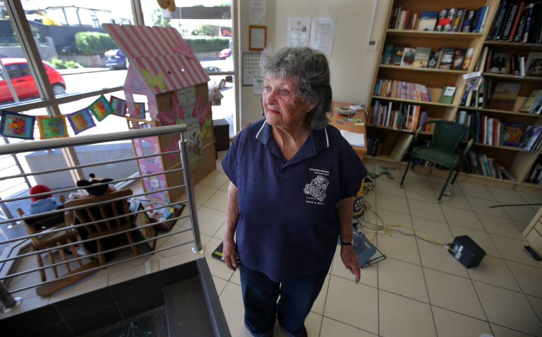 Annoyed: Volunteer Joan Vaughan was the first to discover the damage done to Mulga Road Books. Picture: John Veage