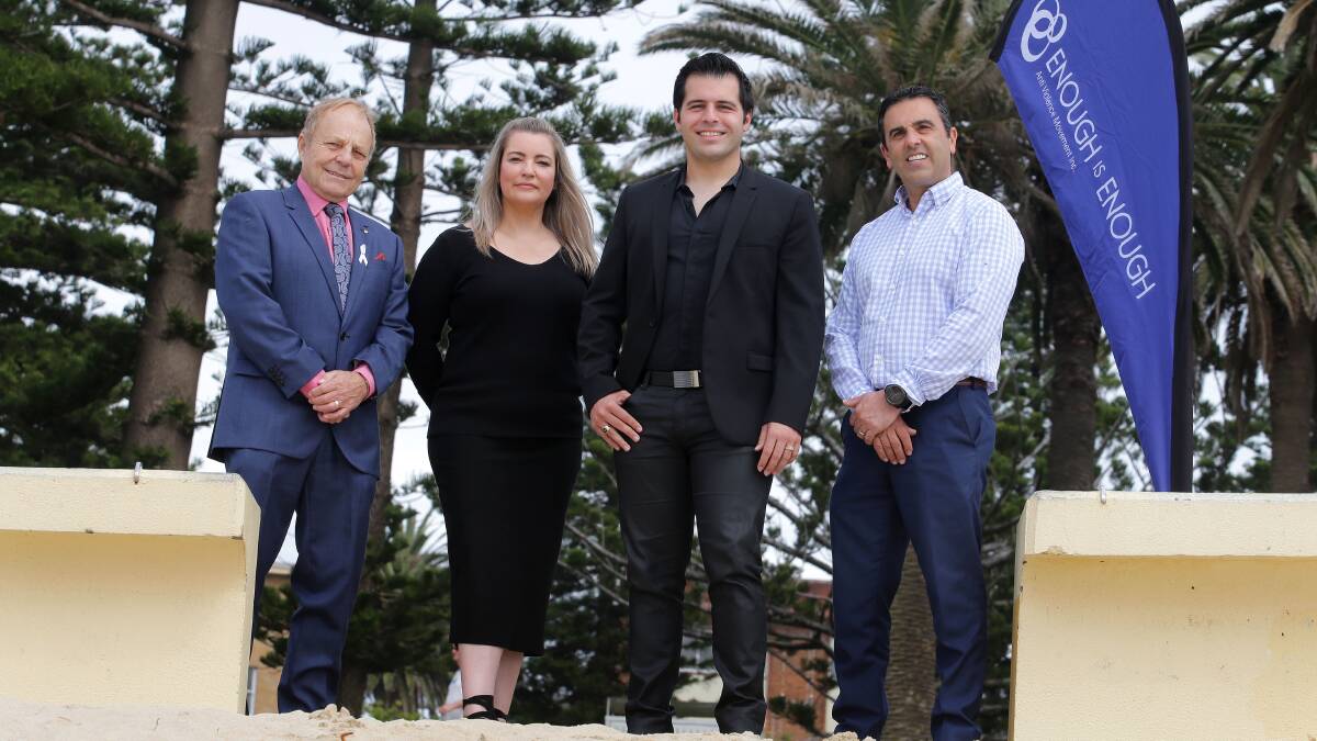 Important partnership: from left, Ken and Simone Marslow of Enough is Enough, with Mark Vincent and Sutherland Shire mayor Carmelo Pesce. Picture: John Veage