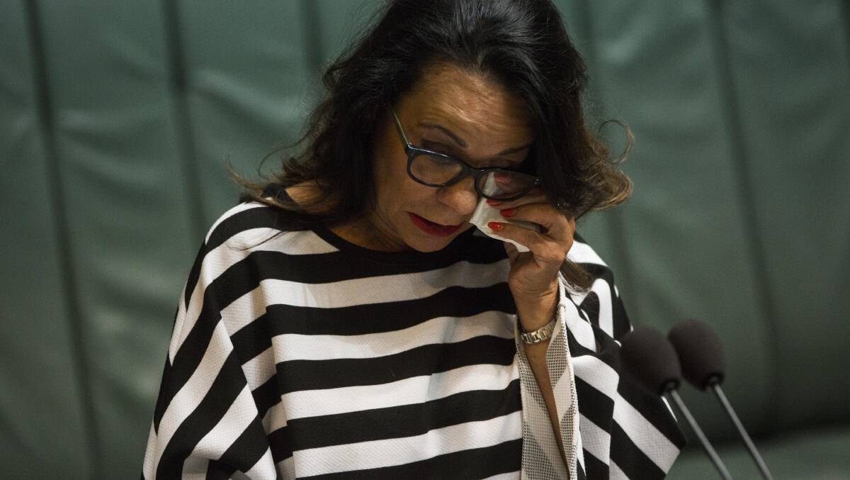 Member for Barton Linda Burney tears up as she speaks on the Marriage Amendment Bill. Picture: Dominic Lorrimer