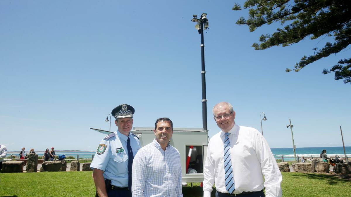 Superintendent Julian Griffiths, Cr Carmelo Pesce and Scott Morrison launch the new CCTV trailer. Picture: Chris Lane