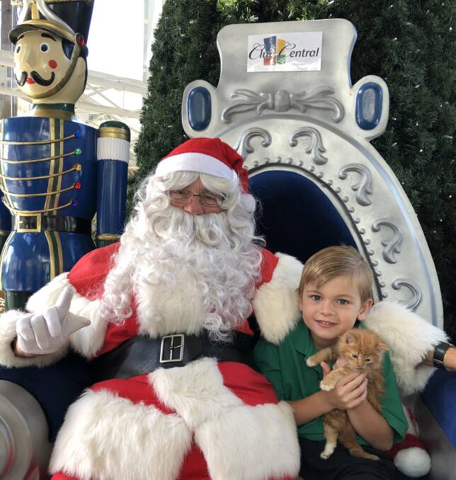 Lachlan, from Penshurst, brought his kitten Nerida to meet Santa. Picture: supplied