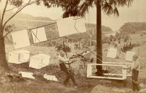 Lawrence Hargrave recreates his famous flight at Stanwell Park on November 12, 1894.
