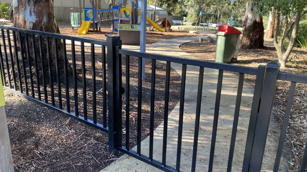 The new gate to the playground in Henry Lawson Reserve, Como West. Picture: supplied