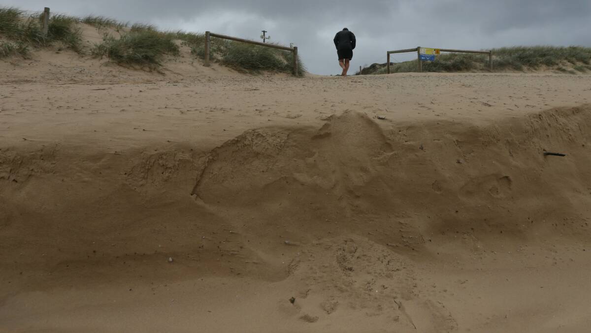 Beach erosion caused by huge seas in May 2020. Picture: John Veage