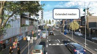 Proposed safer Bay Street with speed humps and an extended median to
Moate Avenue. Picture supplied