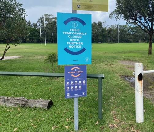 Council signs in Marton Park, Kurnell advise the field is "temporarily closed until further notice", but do not say anything about a potential health risk. Picture: supplied