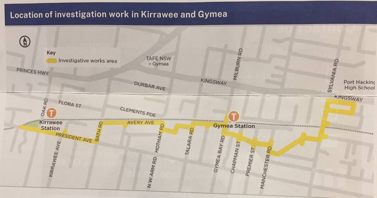 The route between Kirrawee and Miranda where investigation work will be carried out. Image: supplied