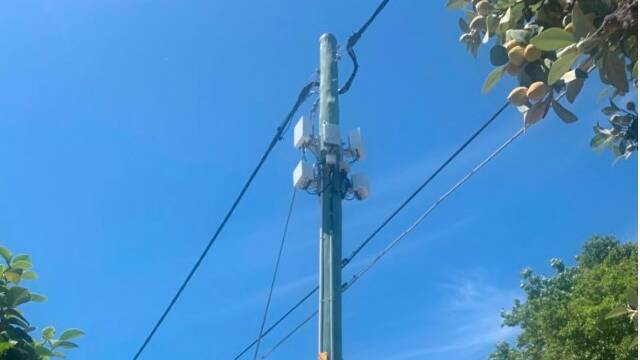A typical 5G small cell at the top of a power pole in another location. Picture Telstra