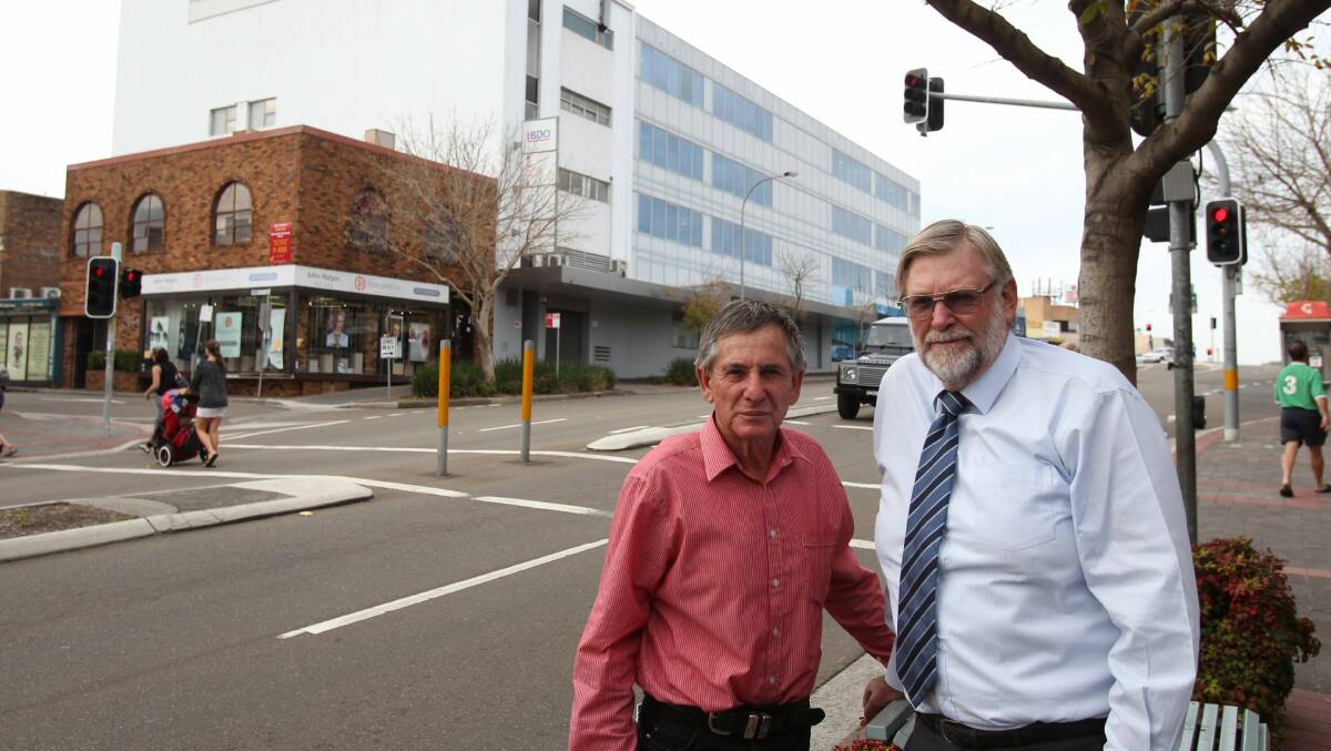 Prior concerns: James Johnson (left) and Caringbah solicitor Peter Jessep in 2014, calling for the speed limit through the Caringbah CBD to be cut to 50k/ph. Picture: Chris Lane