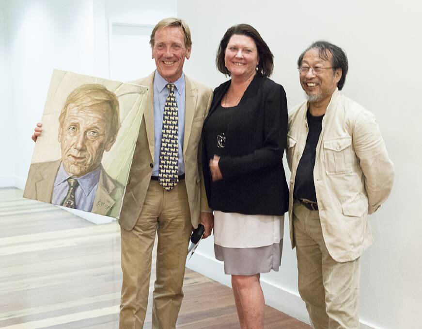 Patron of Hazelhurst Edmund Capon, AM OBE, with Hazelhurst board member Jiawei Shen and director Belinda Hanrahan at Hazelhurst’s 2015 exhibition, The Triumph of Modernism in the art of Australia, on 27 March 2015. Picture: supplied