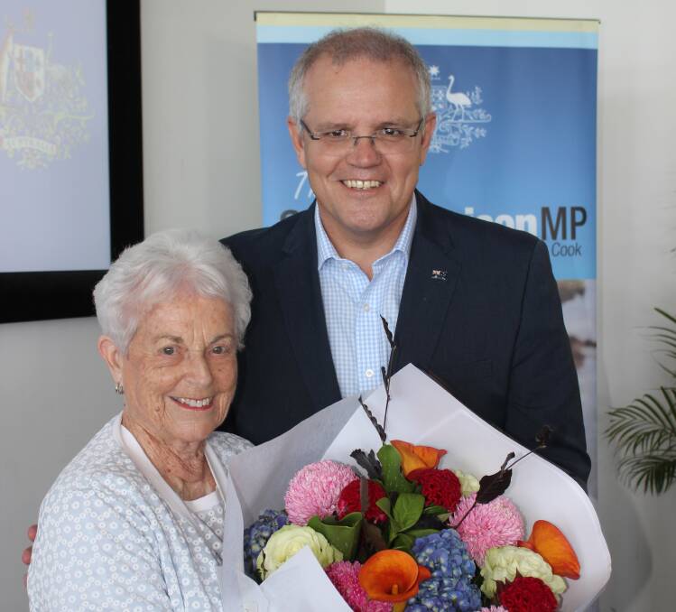 Scott Morrison and Fay Brooker, who was awarded the Cook Community Medal. Picture: supplied