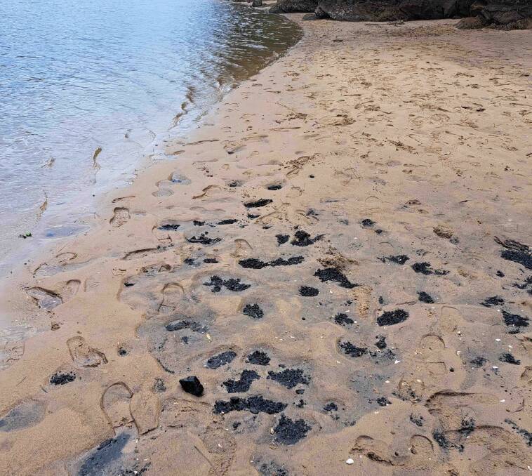Black material in the sand at Swallow Creek Reserve, Grays Point. Picture supplied
