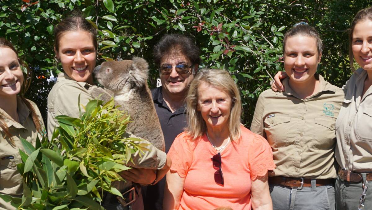 Native mammal keepers Nicole McLean (left), Liz Florance, Zoe Ridge and Caroline Badert with Laurie the koala and environment centre members John Souvleris and Lily Meier. Picture supplied