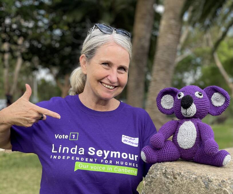 Ms Seymour has chosen a purple koala as her campaign mascot "to raise awareness of the need to protect our local wildlife. Picture: supplied