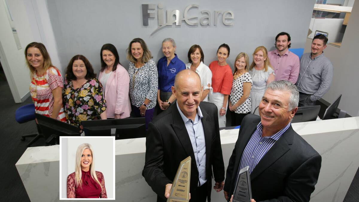 Top award: Some of the FinCare team, led by Brian Willett (left) Michael Harmer and (inset) Glenda Rogan. Picture: John Veage 