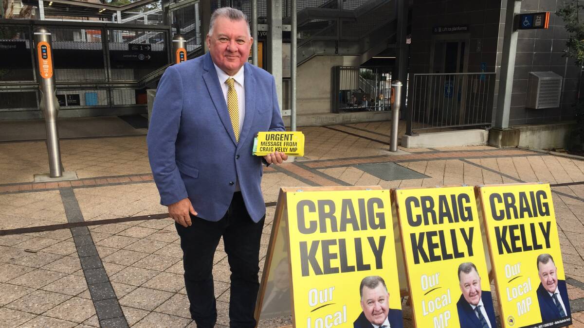 Craig kelly campaigning at Jannali station during this year'selection.
