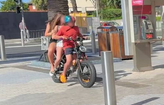 e-bike with three young people aboard enters Cronulla mall. Picture supplied