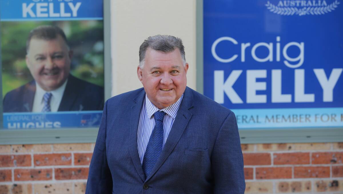 Craig Kelly outside his Sutherland electoral office before the last election. Picture: John Veage
