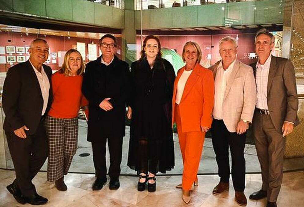Maryanne Stuart with family at Parliament House - brother Tim Lennon, left, sister-in-law Louise Lennon, brother Mark Lennon, daughter Sarah Stuart, Maryanne and her husband Russell, and brother Tony Lennon. Picture Facebook