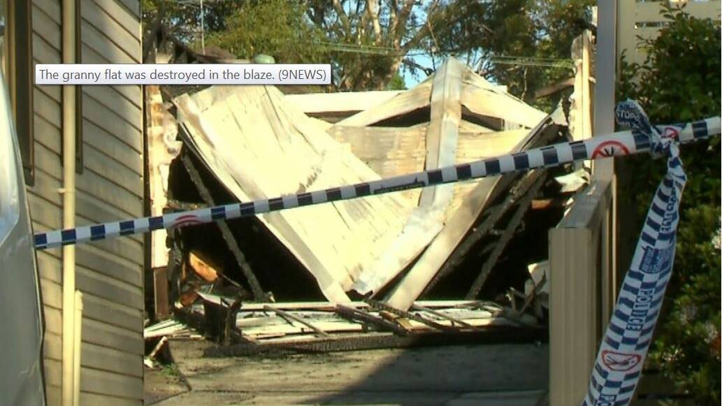 Granny flat at Gymea destroyed by fire. Picture: 9 News