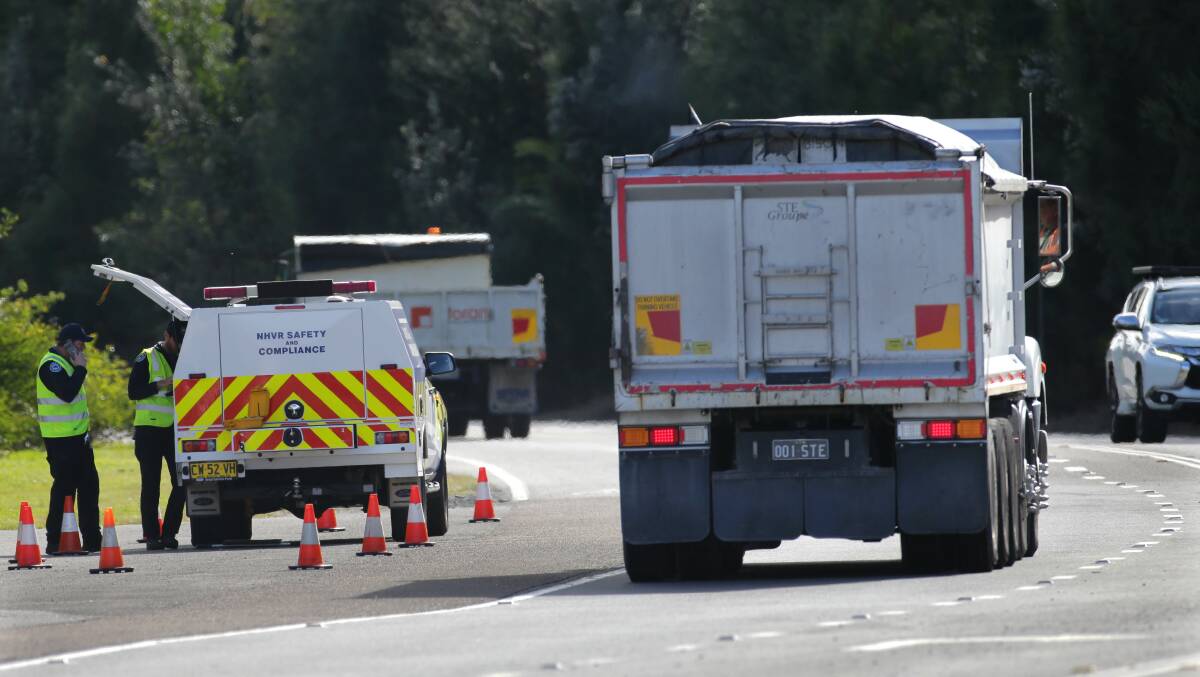 Heavy vehicles compliance testing on Captain Cook Drive. Picture: John Veage