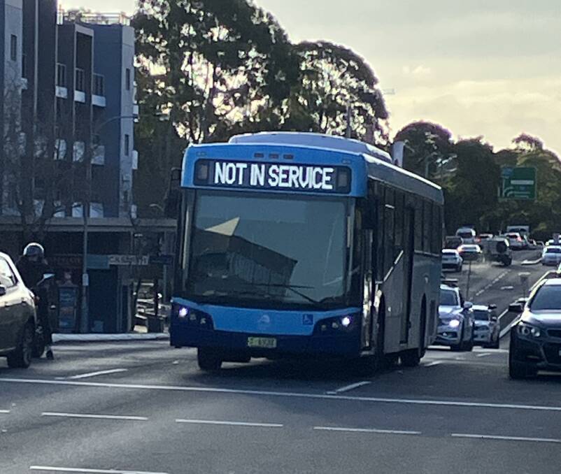 The driver of this bus on Kingsway, Caringbah switched off the 'Not in Service' sign and stopped at the bus stop after he observed photos being taken, according to a Caringbah South resident. Picture supplied