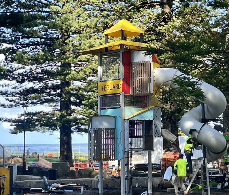 Lifeguard tower being erected in the Dunningham Park playground. Picture supplied