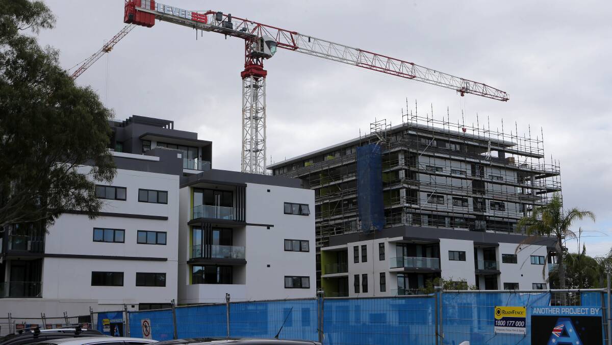 Population increase: Apartment blocks under construction in the new high-rise precinct opposite Miranda Park. Picture: John Veage
