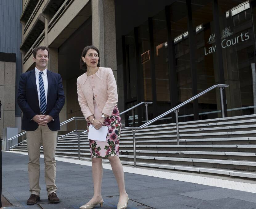 Mark Speakman and Premier Gladys Berejiklian outside the Supreme Court. Picture: Brook Mictehell