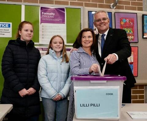 Scott and Jenny Morrison vote at Lilli Pilli Public School polling booth. Picture: Facebook