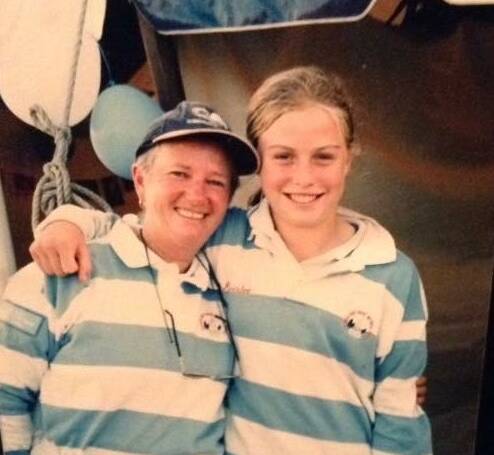 Kim Green with manager Jackie Hull while playing for the u/12 Sutherland Shire netball Association representative team. 