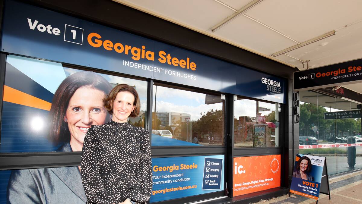 Georgia Steele outside her campaign office in Station Street, Engadine. Picture: Chris Lane
