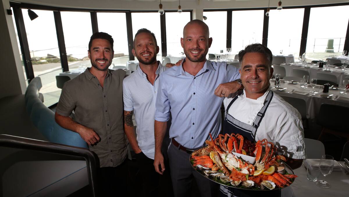 Marc ,Adam, Blake and chef Nathan Allouche at Sealevel restaurant at North Cronulla, which has on a national award for best seafood restaurant - informal. Picture: John Veage