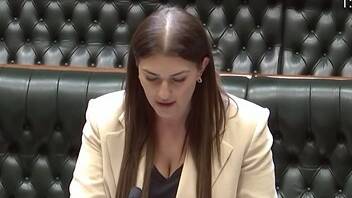 Eleni Petinos giving notice of her motion in Parliament.